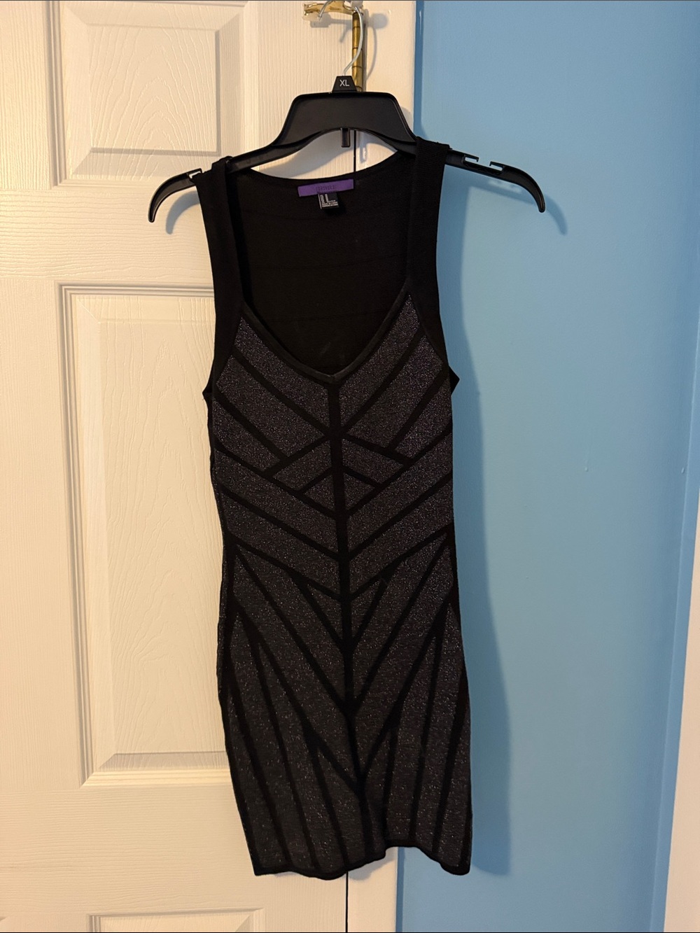 Forever 21 Black Glitter Chevron Tank Dress